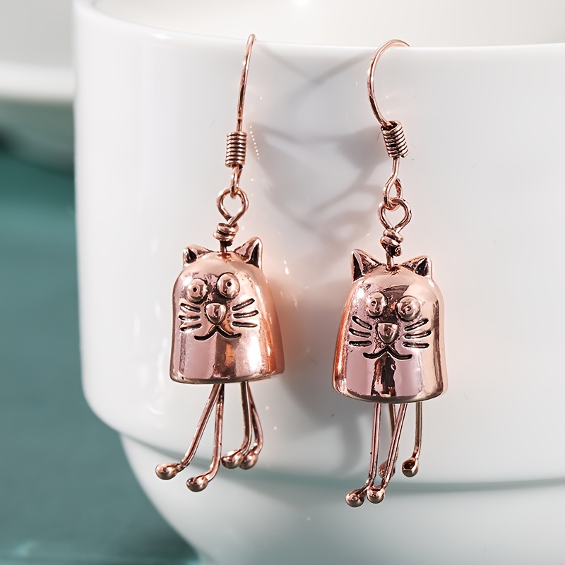 Vintage Copper Cat Earrings, Bohemian Style Gift