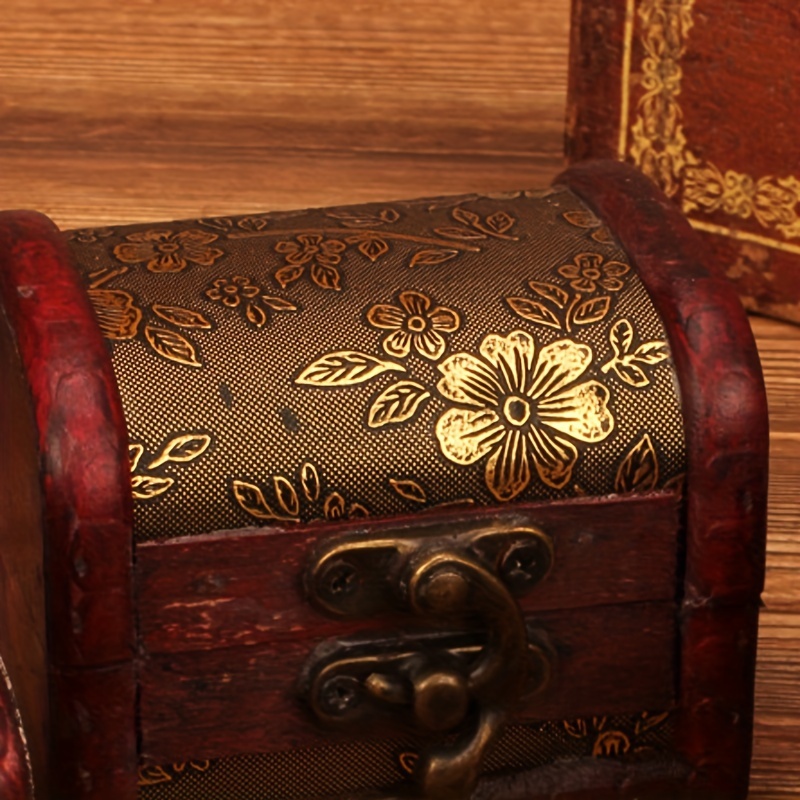 

1pc Vintage Wooden Jewelry Box, Antique Small Storage Chest, Keepsake Organizer With Floral Pattern For Treasures And Trinkets