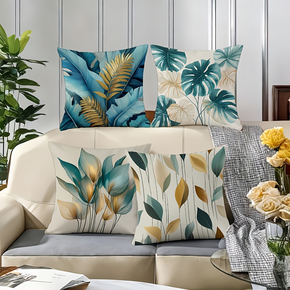 TEMU Juegos de fundas de almohada de lujo con estilo de plantas , 4 piezas. Adecuadas para espacios como salas de estar y de ocio de estilo moderno y