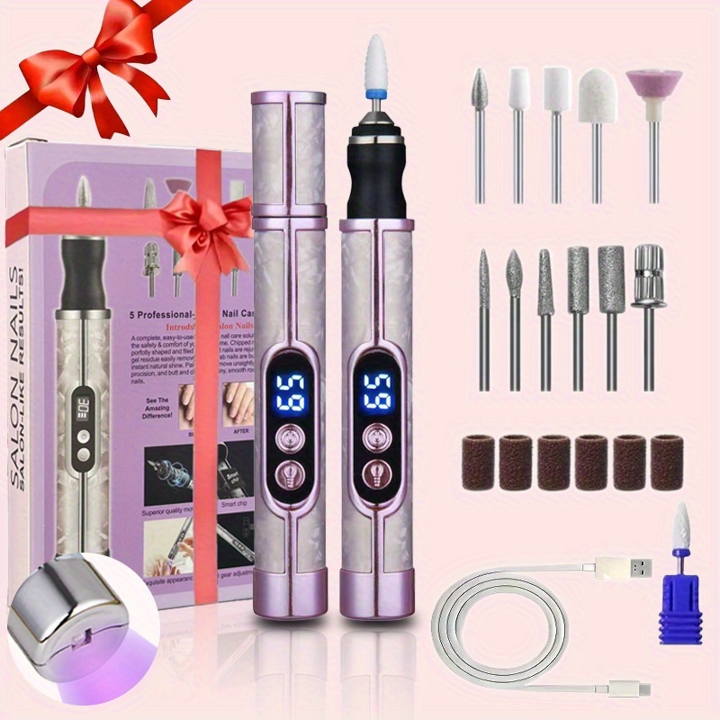 TEMU Usb- Portable Electric Nail Drill With Lcd Display & Brush Motor - Multifunctional Professional Manicure/pedicure Machine Suitable For Nail