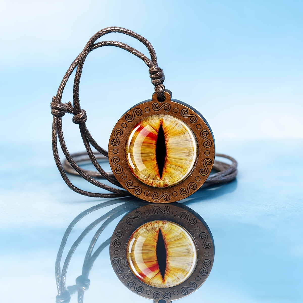 TEMU 1pc Dragon Eye Pendant Necklace Round Wooden Charm Jewelry Fashion Statement Gift For Her Handmade Accessory Necklace