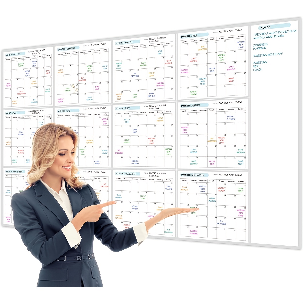 

Large Wall Calendar Without Date, Erasable Dry-erase Calendar - Wall Planner With Large Dry/wet Erase Laminated Surface For 12 Months, Leaving No Stains Or Marks, Reusable, Size: 58.27in X 34.25in.