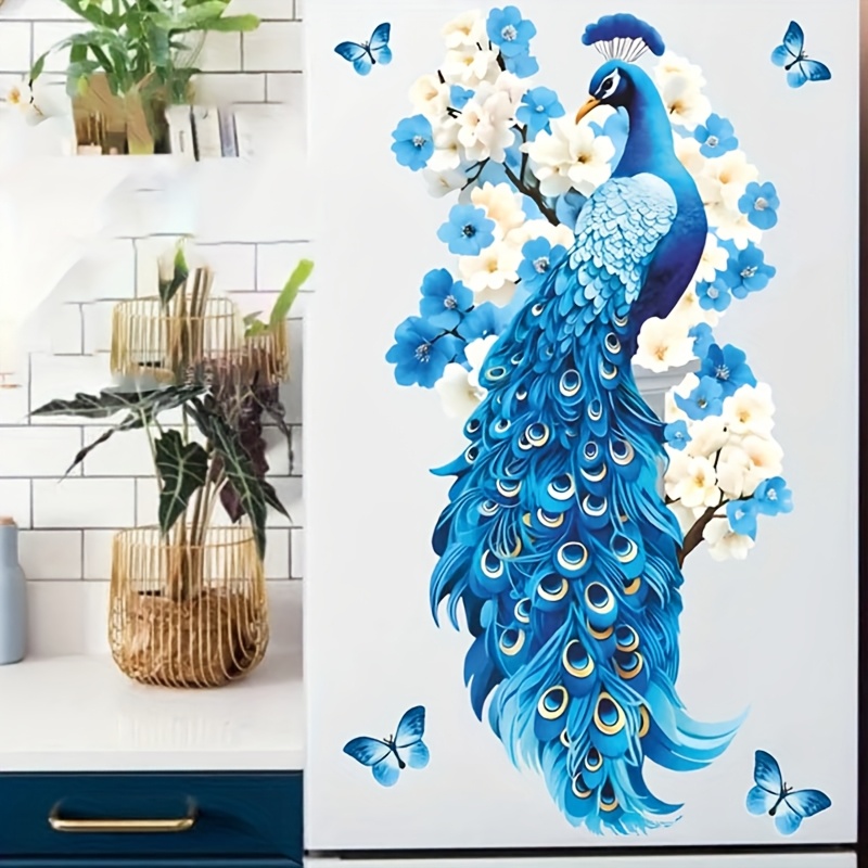 Image of Elegant, High-end, Beautiful Blue Floral Wall Sticker, Decorating Living Room, Entrance, Bedroom Self-adhesive Painting, Removable Pvc Wall Sticker