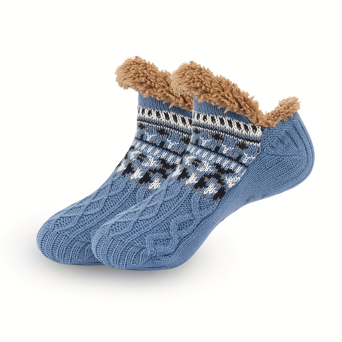 TEMU 1 Paire de Chaussettes d'Intérieur Chaudes et Antidérapantes, Style Couple, Chaussettes de Sommeil, Chaussettes de Sol Antidérapantes