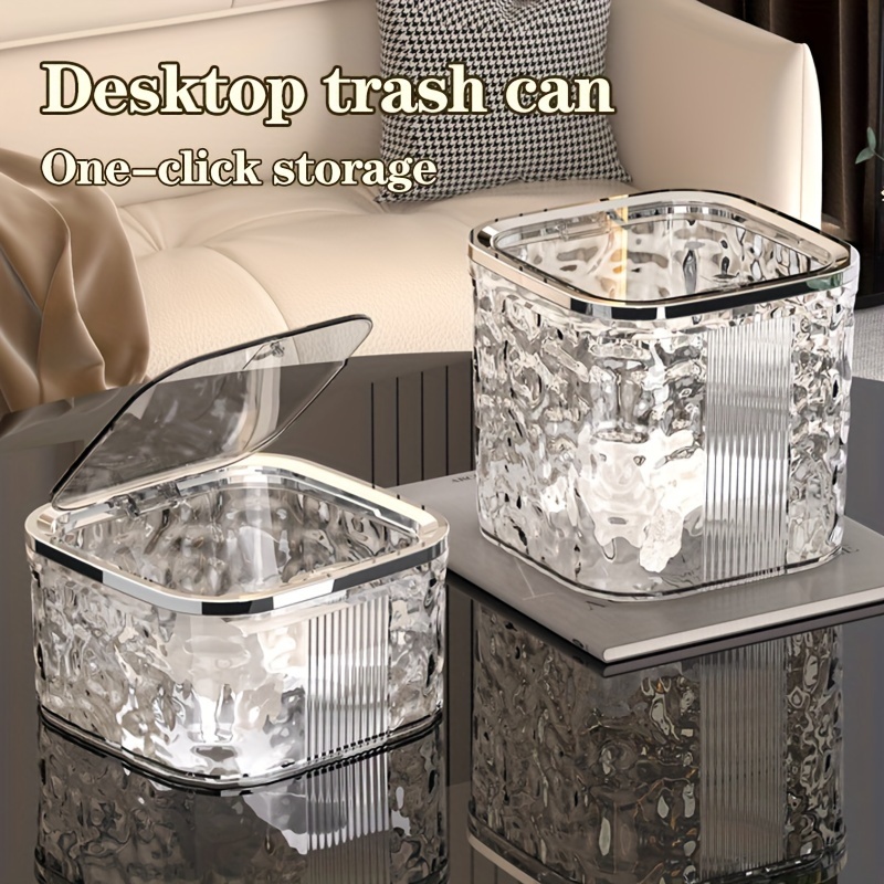 

Compact Desktop Trash Can With Pop-up Lid - Square Plastic Waste Bin For Home, Office & Dining Table Storage