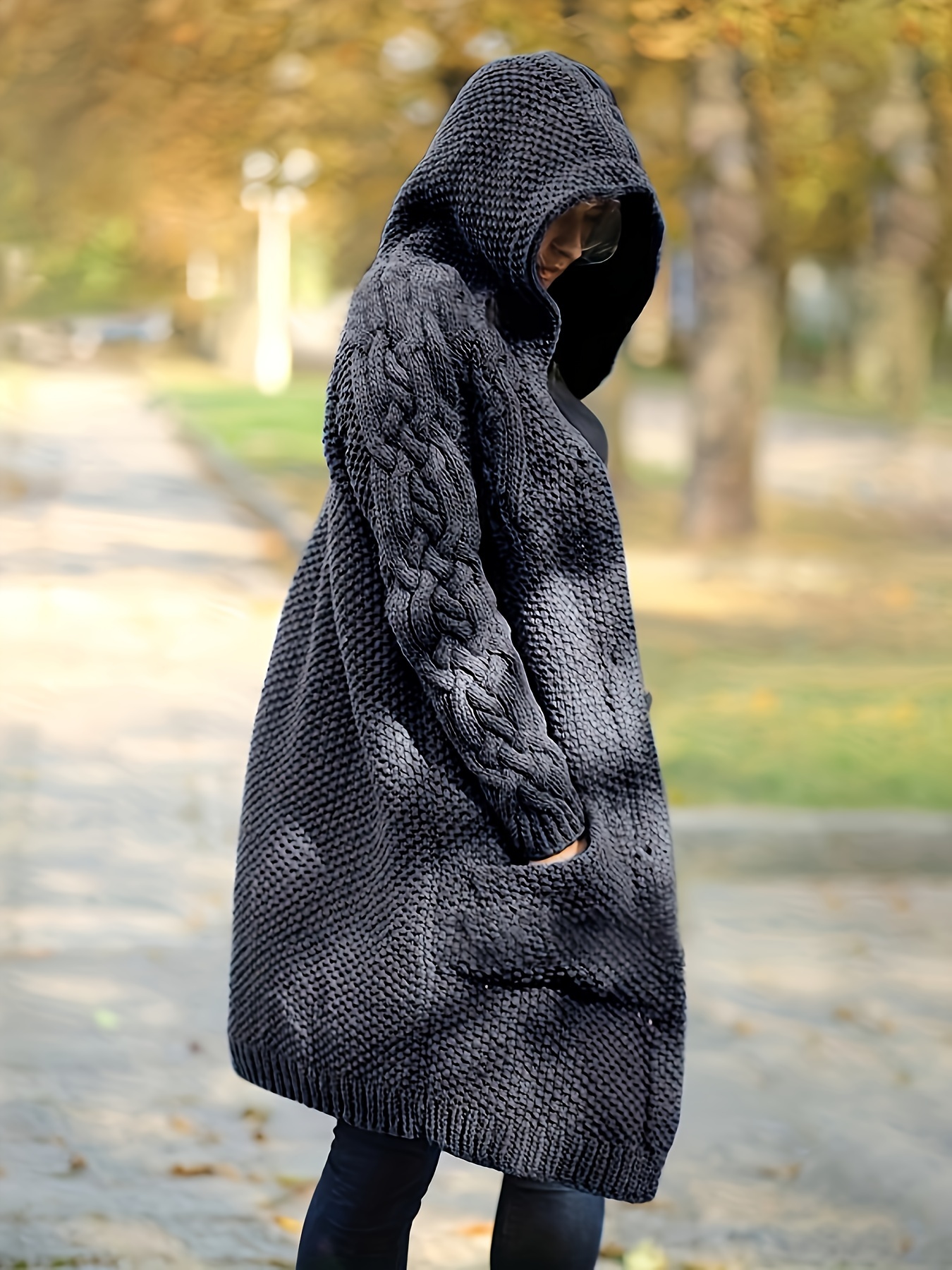 long hooded cardigan womens sold on Temu United States