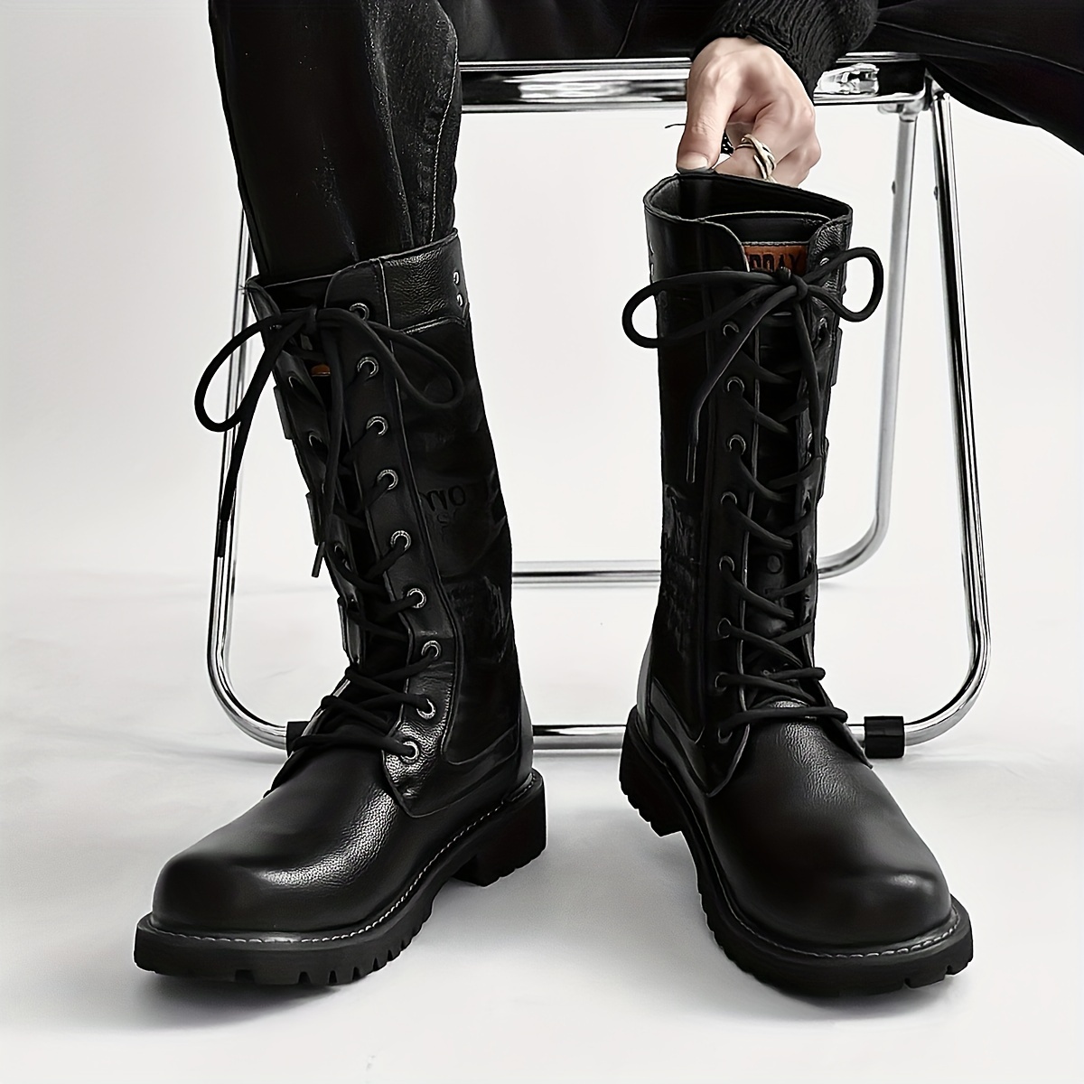 Men's calf high lace up clearance boots