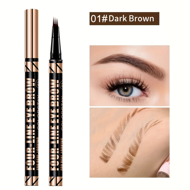 4 Split Head Waterproof Eyebrow Pencil, Fast Drying & Long-lasting, Precise Tip For Brows, Suitable For Types, Sleek With Golden Accent