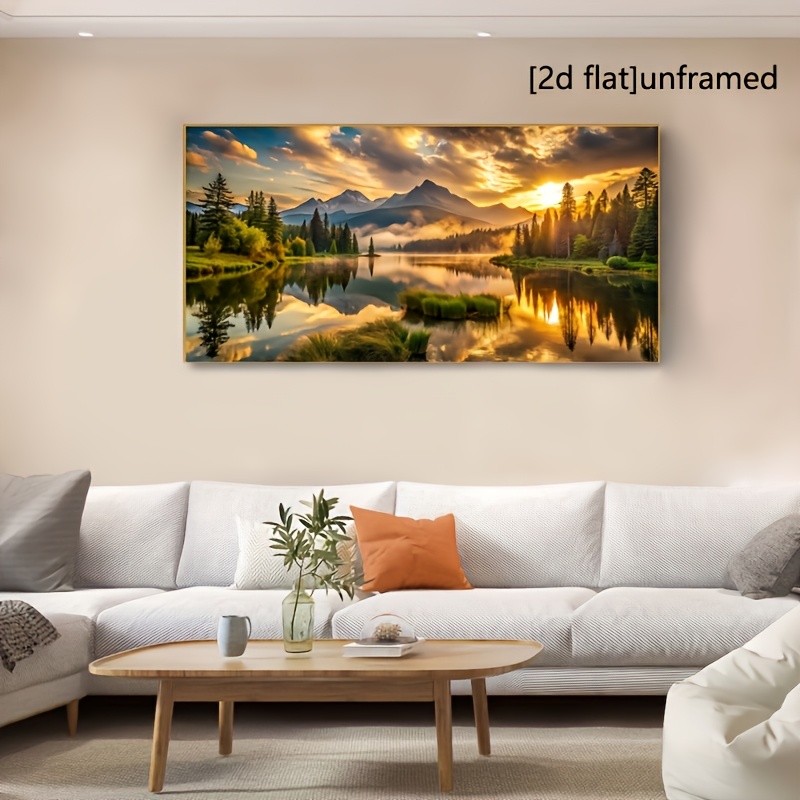 Image of 2d Flat, Large Unframed Canvas Art Print - 23.6 .2 Inches , And Reflective Water, Modern Wall Decor For Living Room Or Bedroom, Canvas Wall Art