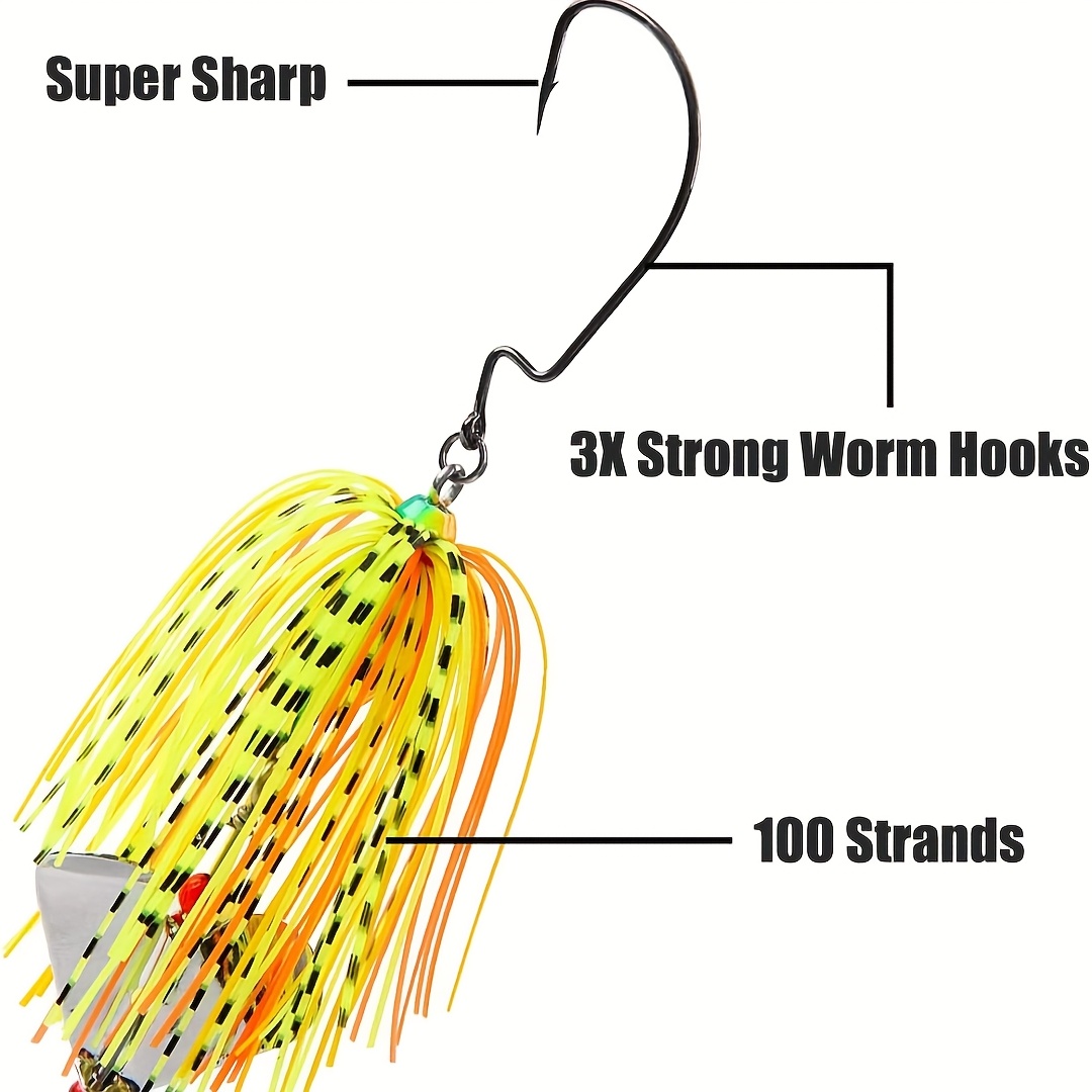 Set of 6 Multicolored Spinnerbait Fishing Lures for Bass, Trout, and Salmon, Suitable for Freshwater and Saltwater