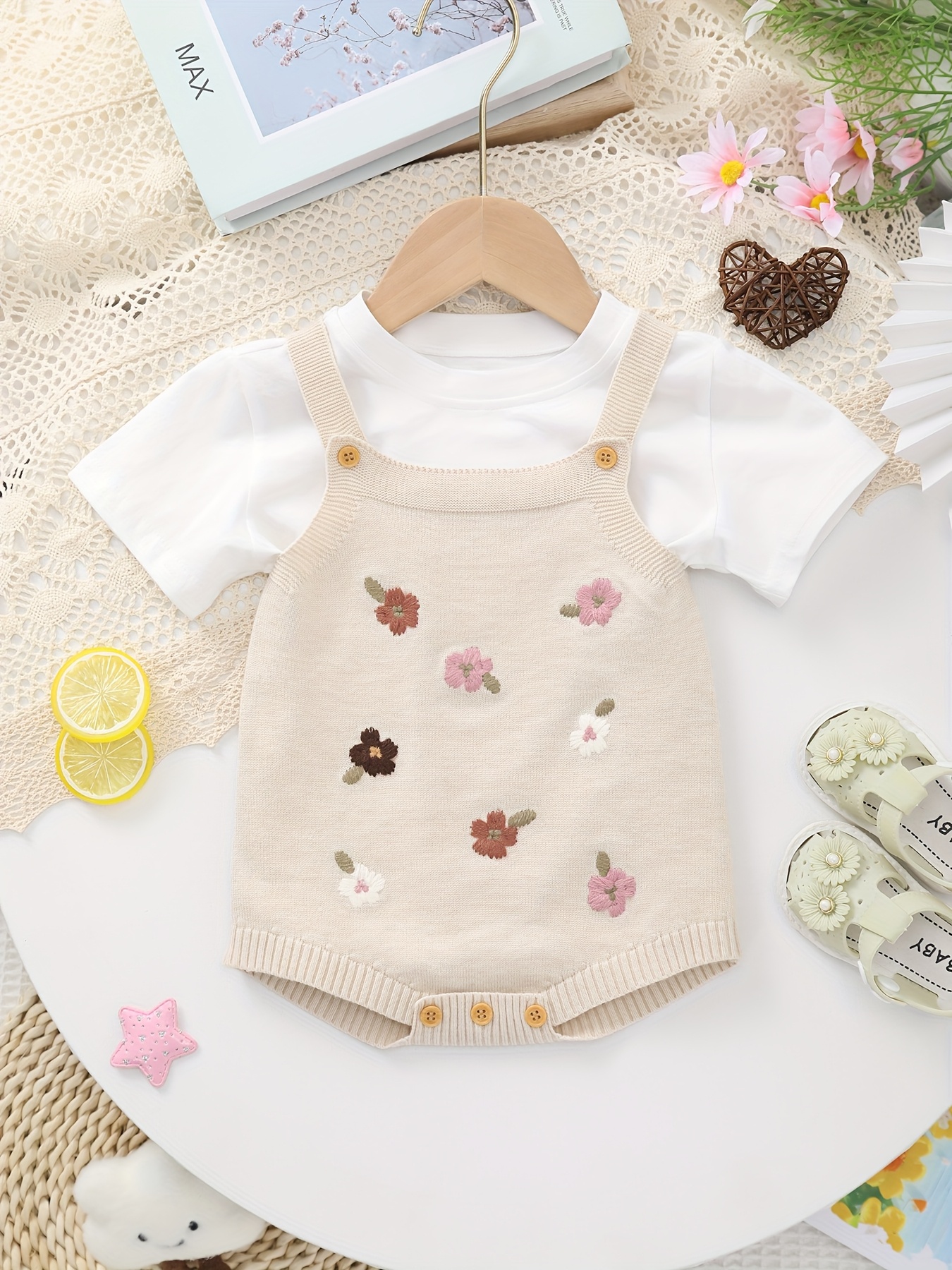 macacão de tricô bordado floral para bebês e crianças Temu Brazil