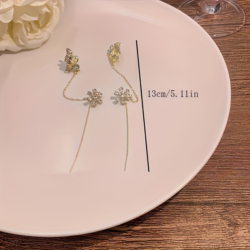 Butterfly Rhinestone Chain Earrings, Stylish Clip-On Design