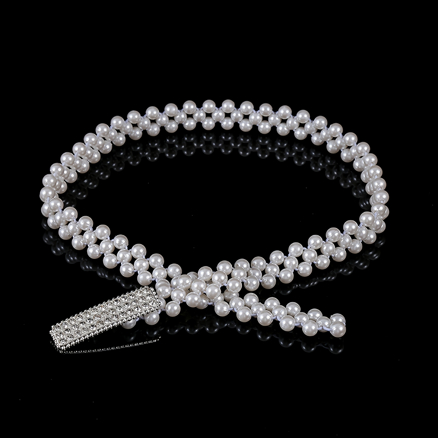 TEMU 1pc New Women's Pearl Maple Leaf/water Oblong Belt Chain Korean Style Rhinestone Pearl Decor Belt Fashion Elastic Waist Belt