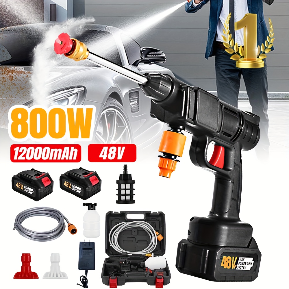 TEMU This Is A Portable 800w Wireless Car Washing Gun That Delivers A Powerful Spray At 30 Bars. It Comes With 2 12000mah Rechargeable Batteries, A