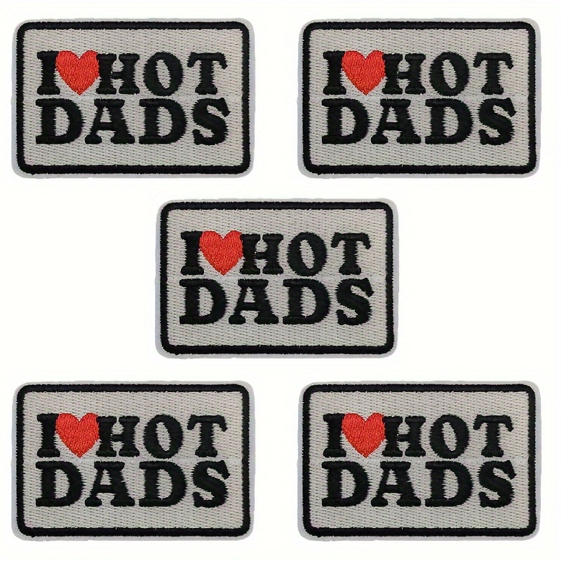 

5pcs "i Love Hot Dads" Embroidered Iron-on Patches, Floral Color, Diy Sewing Appliques For Clothing, Shoes, Hats, Bags, Supplies