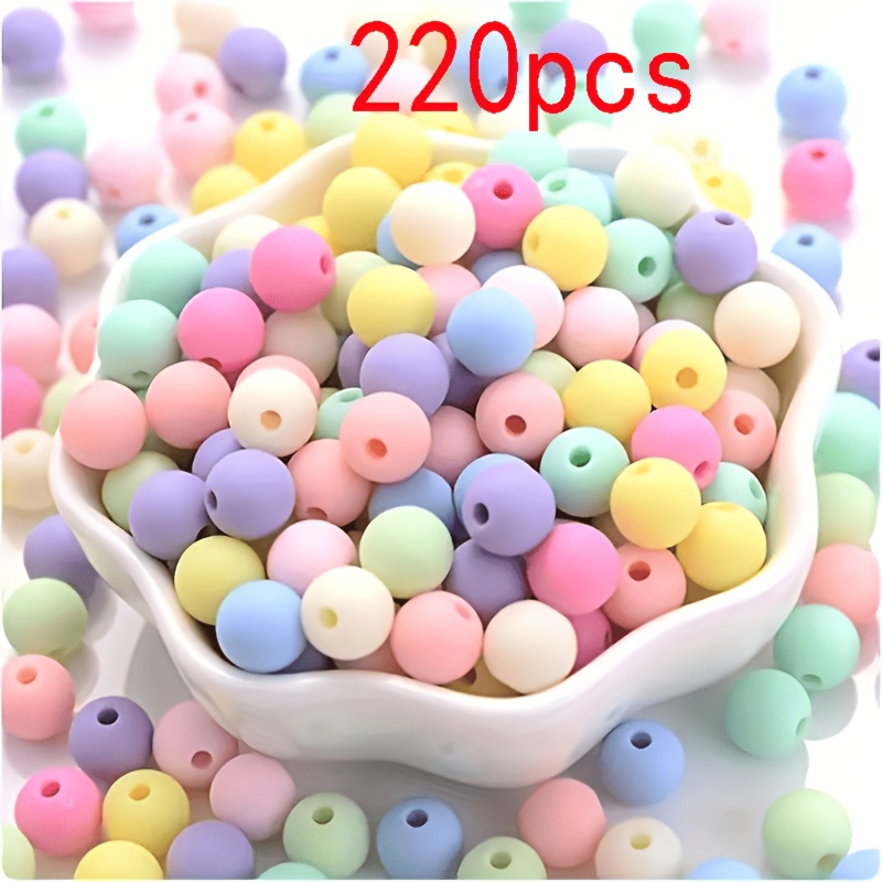 TEMU 220pcs Mixed Color Matte Acrylic Round Beads, Vibrant Assorted Loose Beads, Diy Beading Accessories, Material For Handmade Bracelets, Necklaces