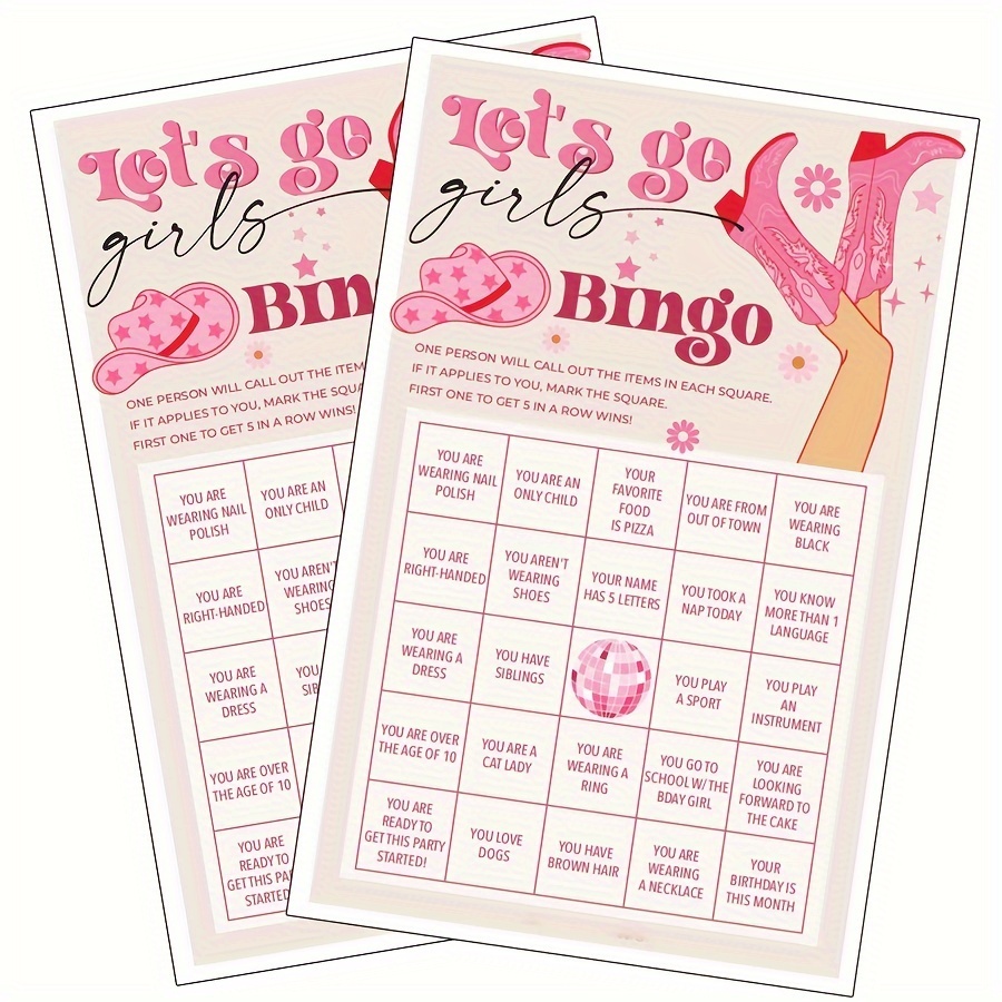 

20pcs Cowgirl Theme Bingo Game Cards, Paper Party Bingo Activity Sheets For Girls Birthday, No-electricity Game, Non-feather Decorations Included