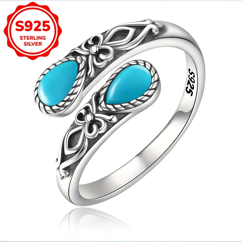 

A Women's Ring Creative Vintage Bow Inlaid Synthetic Imitation Turquoise Spoon Personality Ring 3g 925silvery Everyday Wear As A Gift