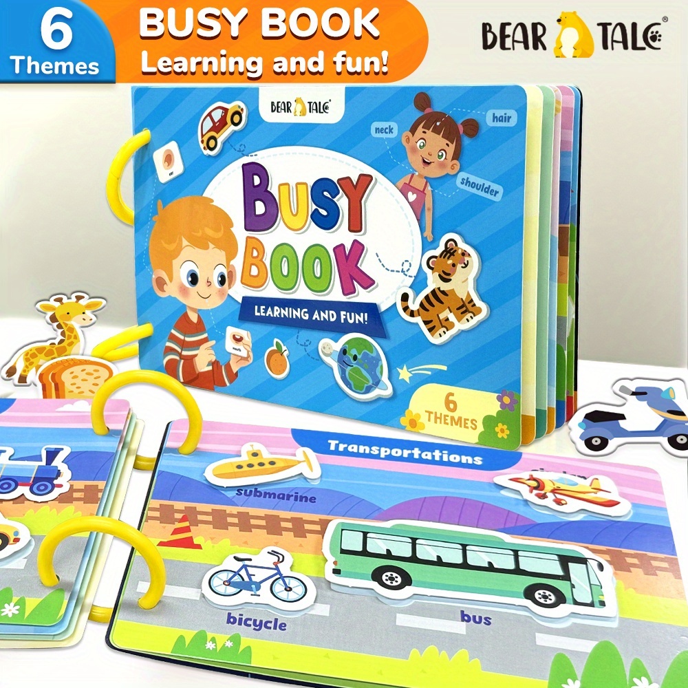 6 Themes Busy Book with, Cardboard, Educational Learning Toys for Cognitive and Thinking Abilities, Body, Animals, Food, Planet, Traffic, Emotion, Parent- Christmas gift, Family Game, Travel, Bedtime activities, Cognitive Development, Interactive Book, Colorful Pages, Highquality Print, Sturdy Binding, Educational Gift, Busy Board, Parents And Teachers, And