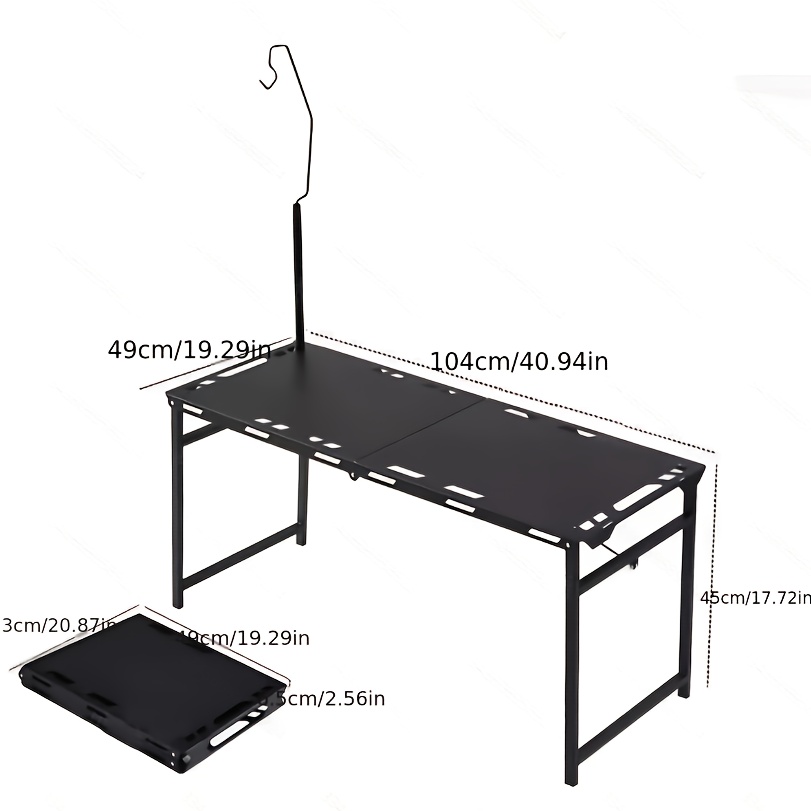 Image of Portable Collapsible Camping Picnic Table With Lamp Stand, Sturdy Metal Outdoor Desk For Camping, Rv Trip, Backyard Gathering & Travel Use