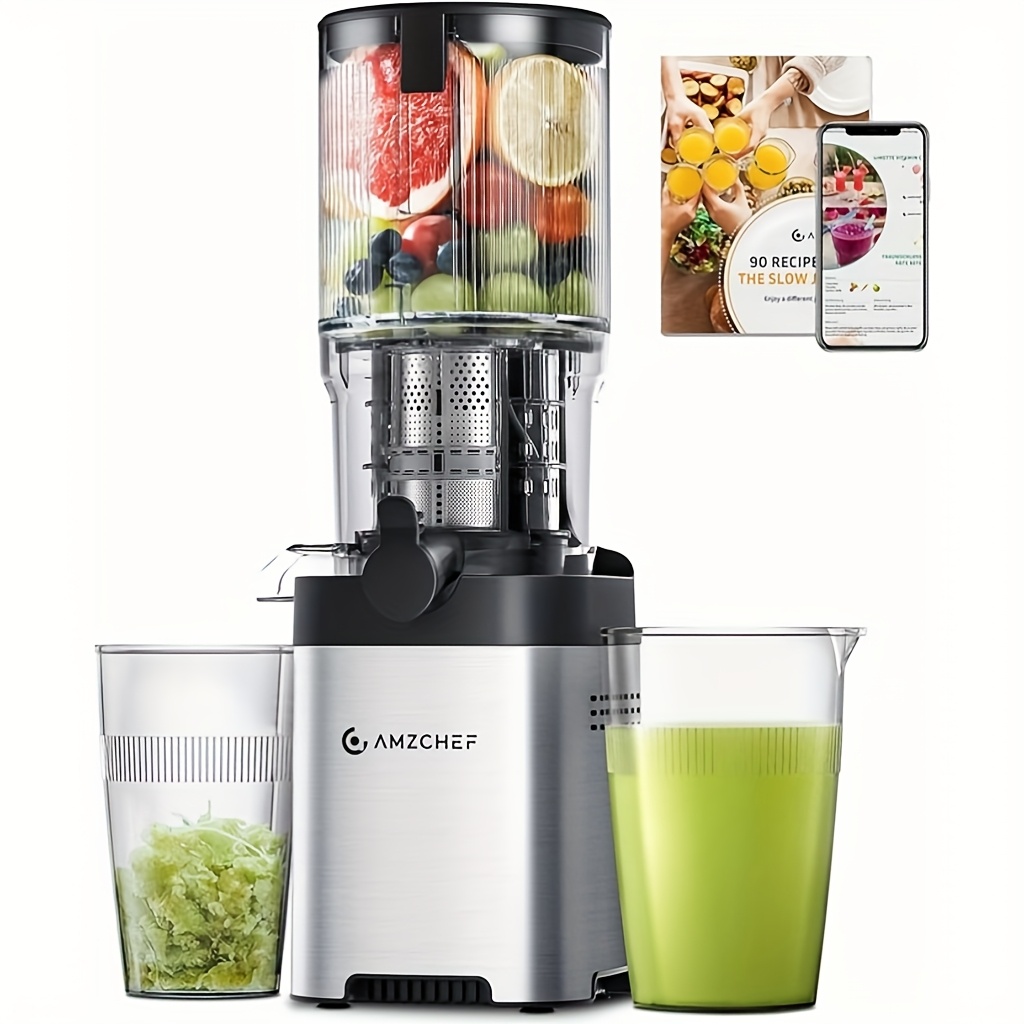 Image of Amzchef Professional Slow Juicer - 126mm Extra Wide Feed Chute Fits Whole Fruits And Vegetables - Cold Press Juicer - Includes 2 Cups And Cleaning Brush