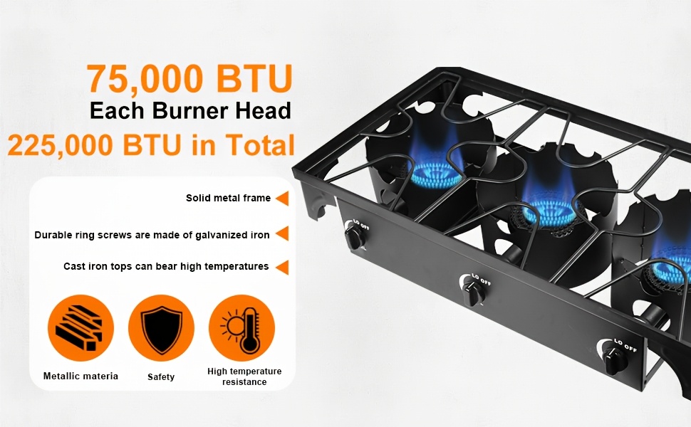 Cast Iron Outdoor Gas Stove | Portable Propane Cooktop with Blue Flame Control, Removable Legs, Temperature Control Knobs, Wind Panel, Hose, Regulator & Storage Carry Case