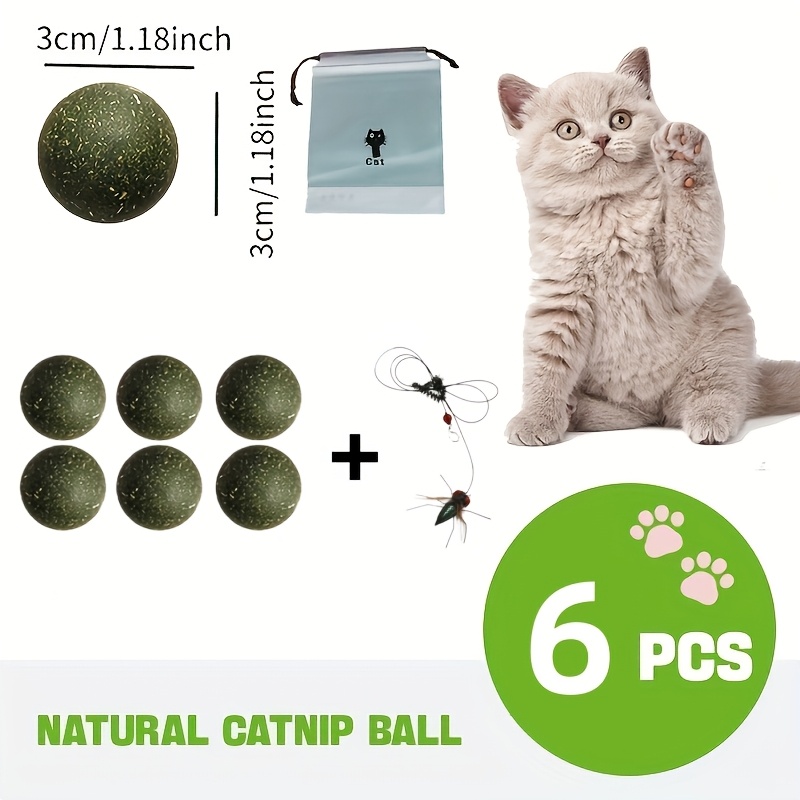 Free Gift 6-pack Natural Herbal Cat Toy Balls - Interactive Kitten Chew Toys For Teeth Cleaning And Stress Relief Suitable For Cat Interactive Toys