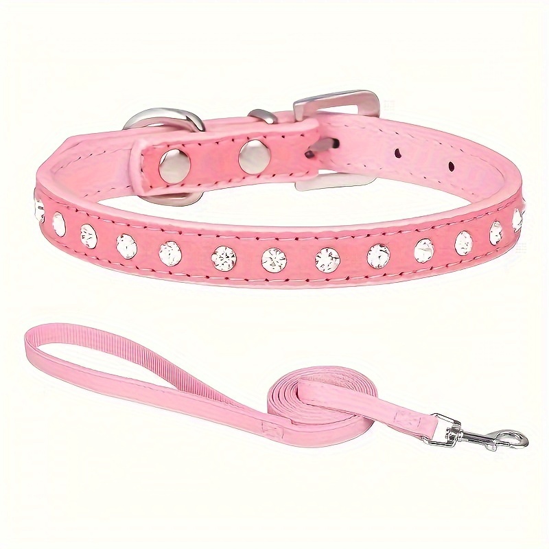  Rhinestone Dog Collar, Bling Diamond Pet Collars with Leash  Adjustable, Dazzling Sparkly Crystal Studded Microfiber Leather Spiked  Puppy Collar Cute for Small and Medium Large Girl Dogs Cats : Pet