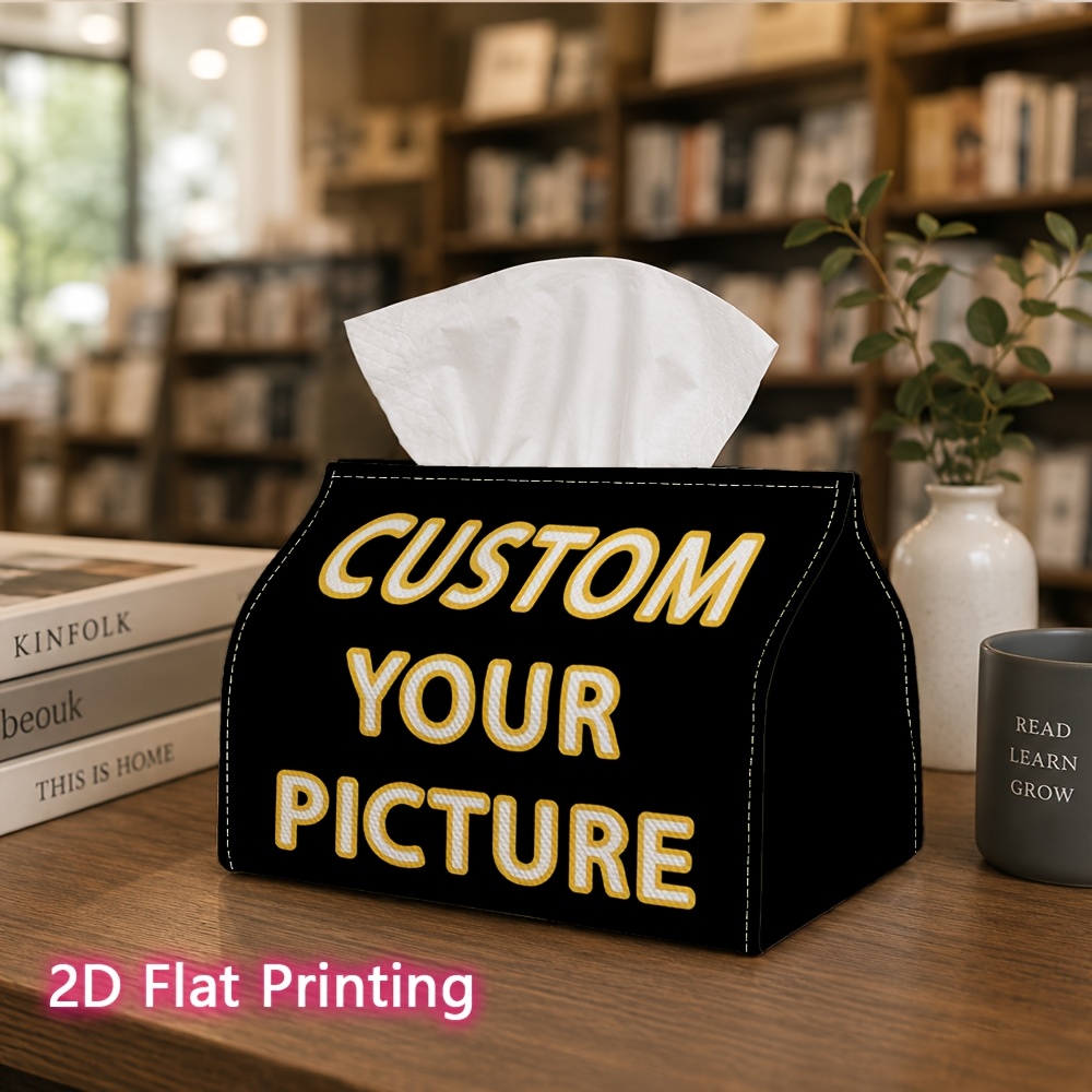 TEMU 1pc 2d Flat Printed 9x6.6x4.9inch Tissue Box Custom Your Picture Tissue Box Cover Personalized Photo Holder For Home Decor Suitable For