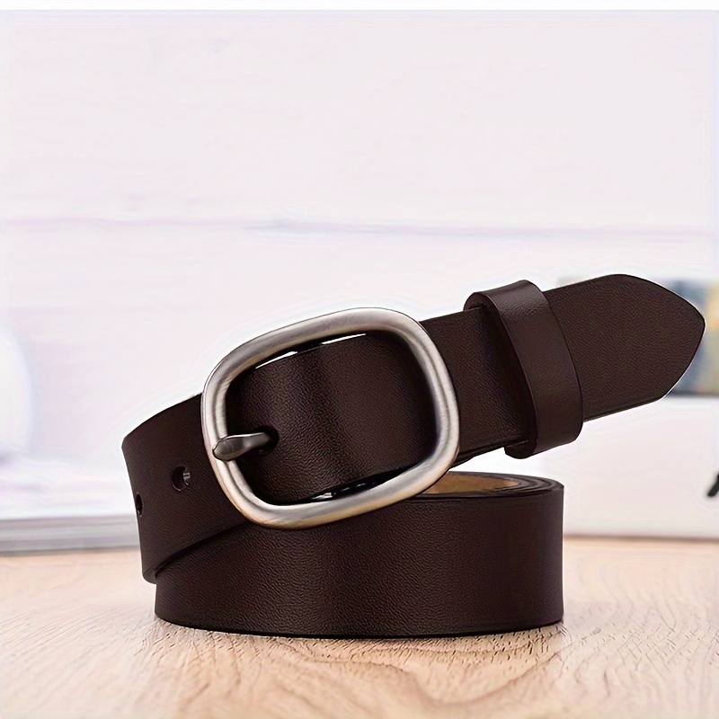 Plus Size Vintage Pu Belt Simple Pin Buckle Solid Color - Temu