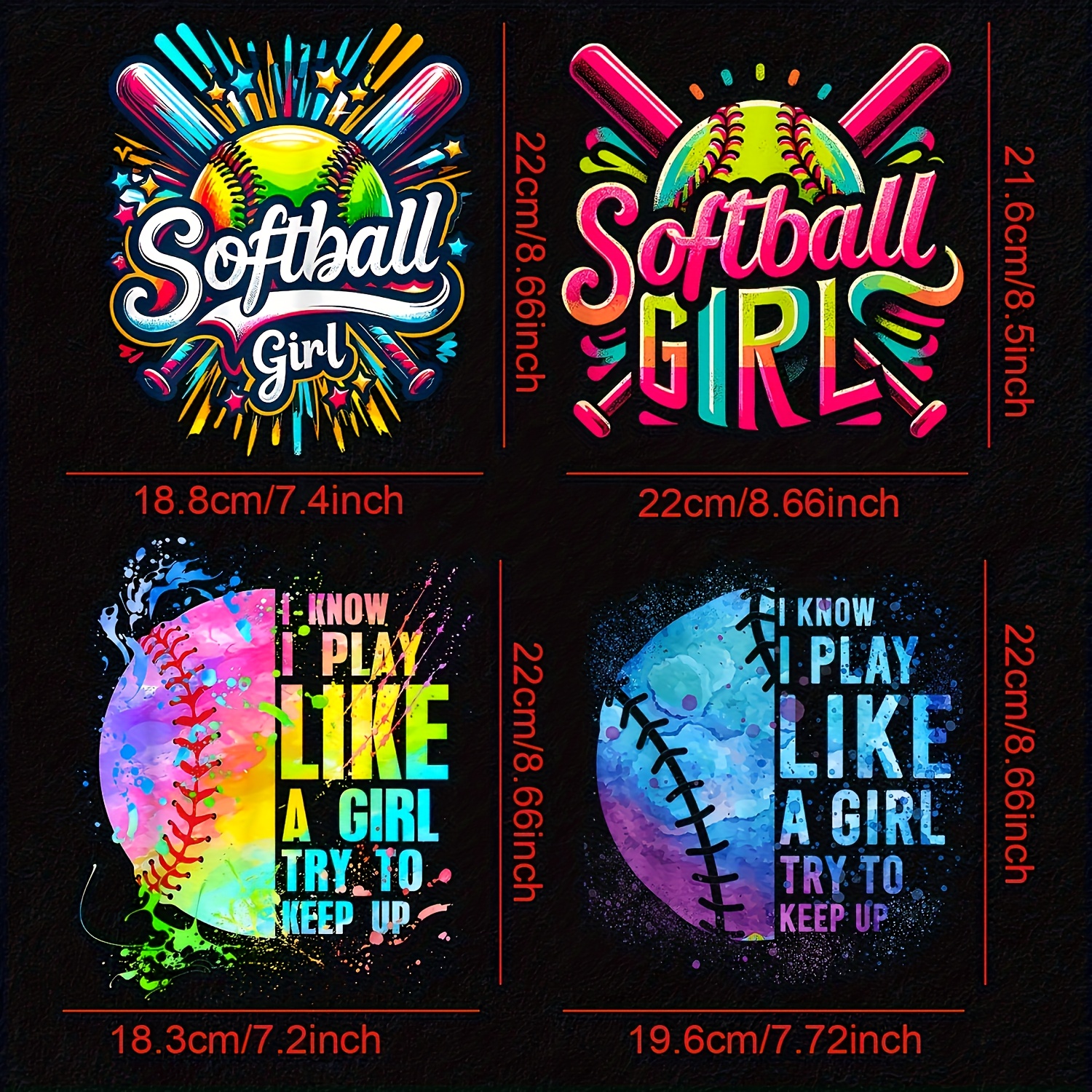 TEMU 4pcs Durable Washable Heat Transfer Patches, Softball Cartoon Print - Vibrant Baseball Theme Patches For T-shirts, Canvas Bags, Pillows -