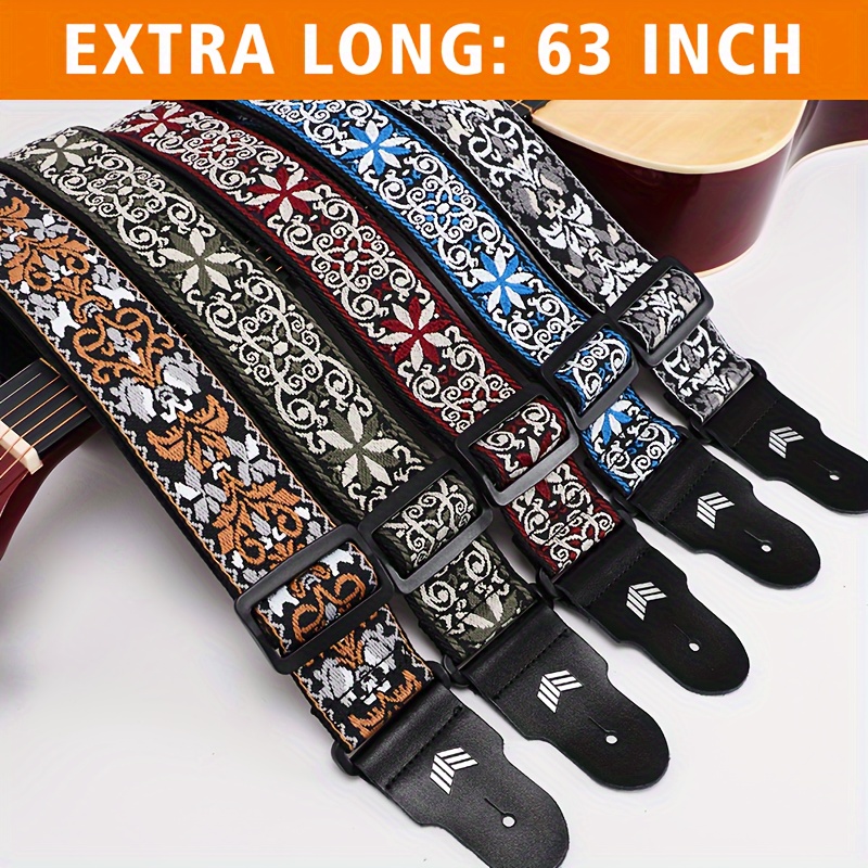 

Extra Long Guitar Strap With Faux Leather Ends And Classic Pattern For Acoustic Guitar, Electrical Guitar And Bass Guitar (160cm/63inch)