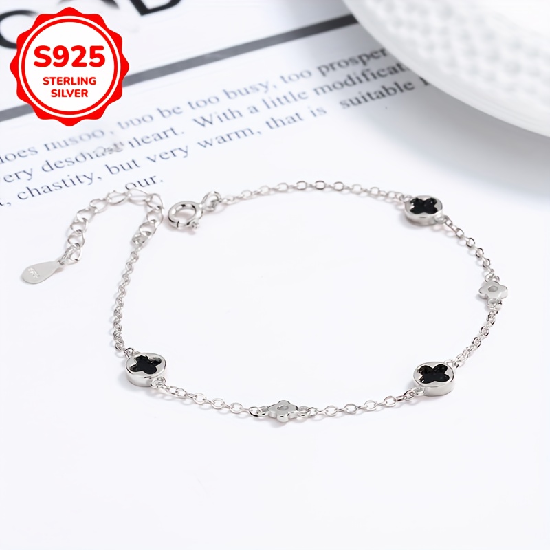 One Piece S925 Silver Lucky Clover Natural Agate Bracelet