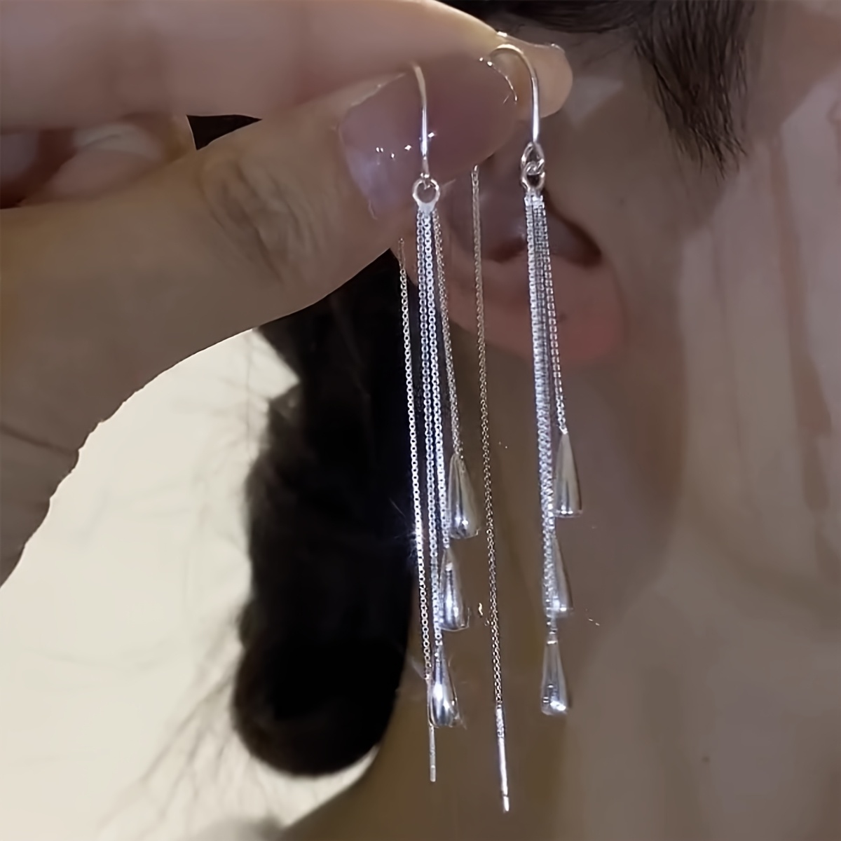 TEMU 1 Paire de Boucles d'Oreilles Pendantes à Pompons et Chaîne à Pompons de Style Européen et Américain, Boucles d'Oreilles Tombantes Simples et