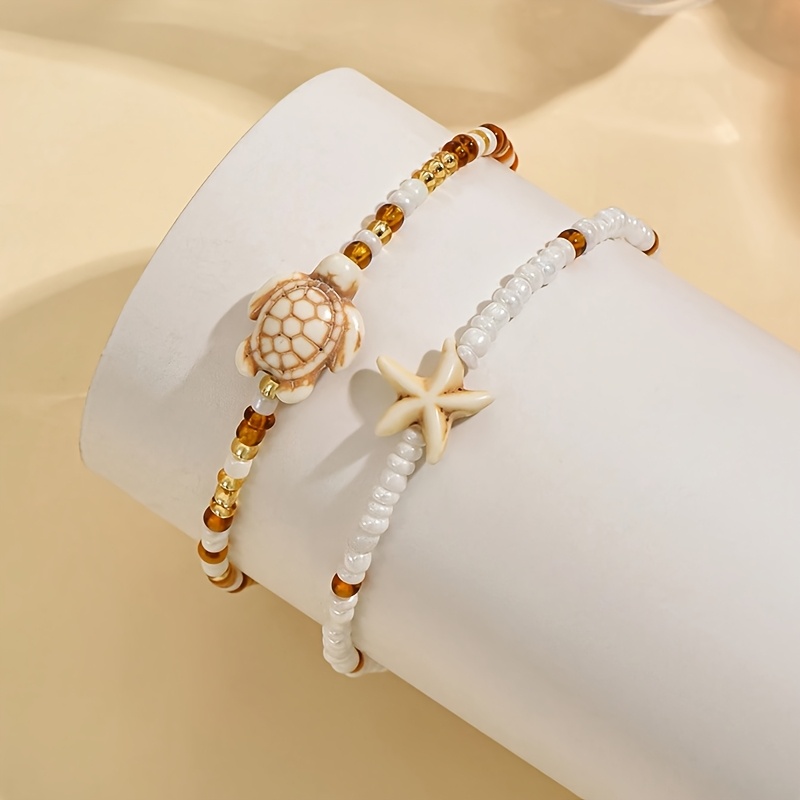 Bohemian Star Turtle Lapis Anklet Set