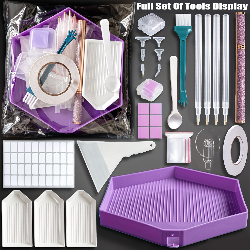 TEMU Kit d'outils complets pour peinture diamant, ensemble d'accessoires 5D, fournitures d'art diamant avec plateau de perçage hexagonal, stylos