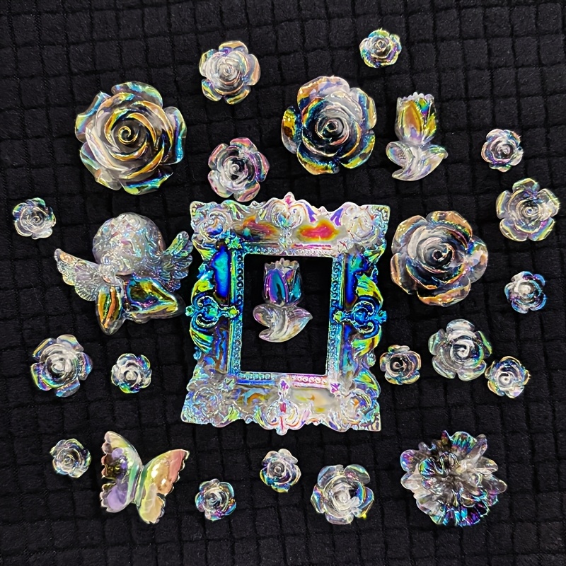

25pcs Vintage Flower & Charm Set - Handcrafted Resin Charms For Scrapbooking, Phone Cases & Jewelry Making