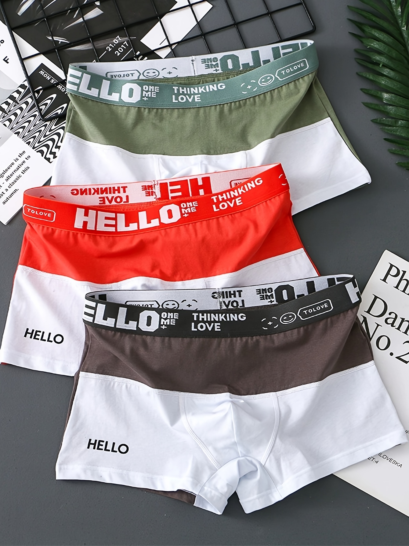 3pcs Bóxers de Algodón para Hombres con Bloqueo Ropa Interior  Cuadrilátera Altura Juvenil Pantalones Caseros Calzoncillos Boxer