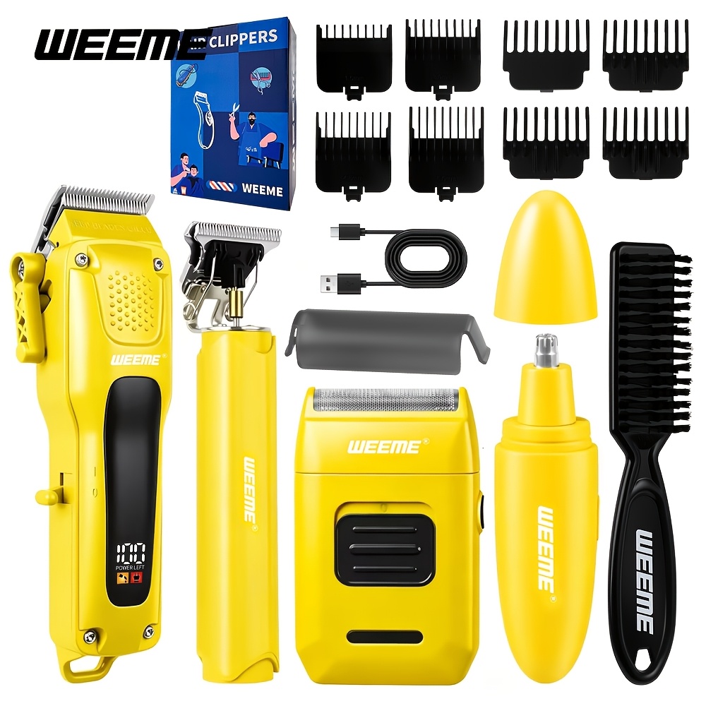 TEMU Kit de Toilettage Électrique 4-en-1 WEEME pour Homme, Tondeuse et Tondeuse à Cheveux Fil avec Tondeuse à Poils de Nez, Rasoir Électrique et |