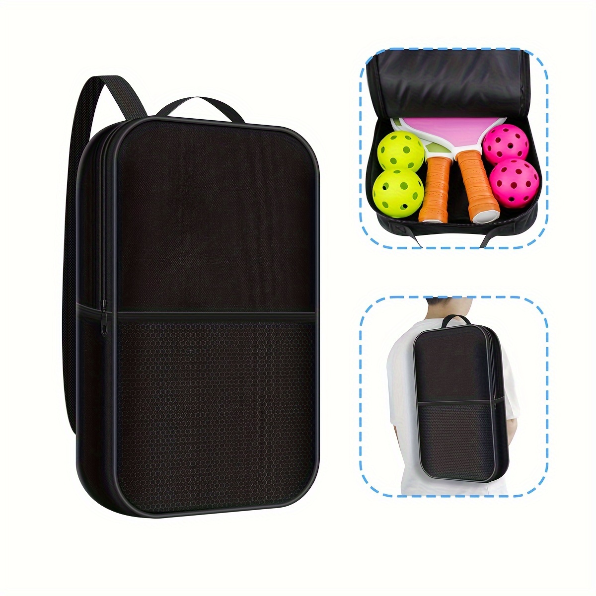 

Waterproof Pickleball Paddle Case - Polyester Storage Bag For 2 Paddles & 4 Balls With Accessory Pocket, Adjustable Size,