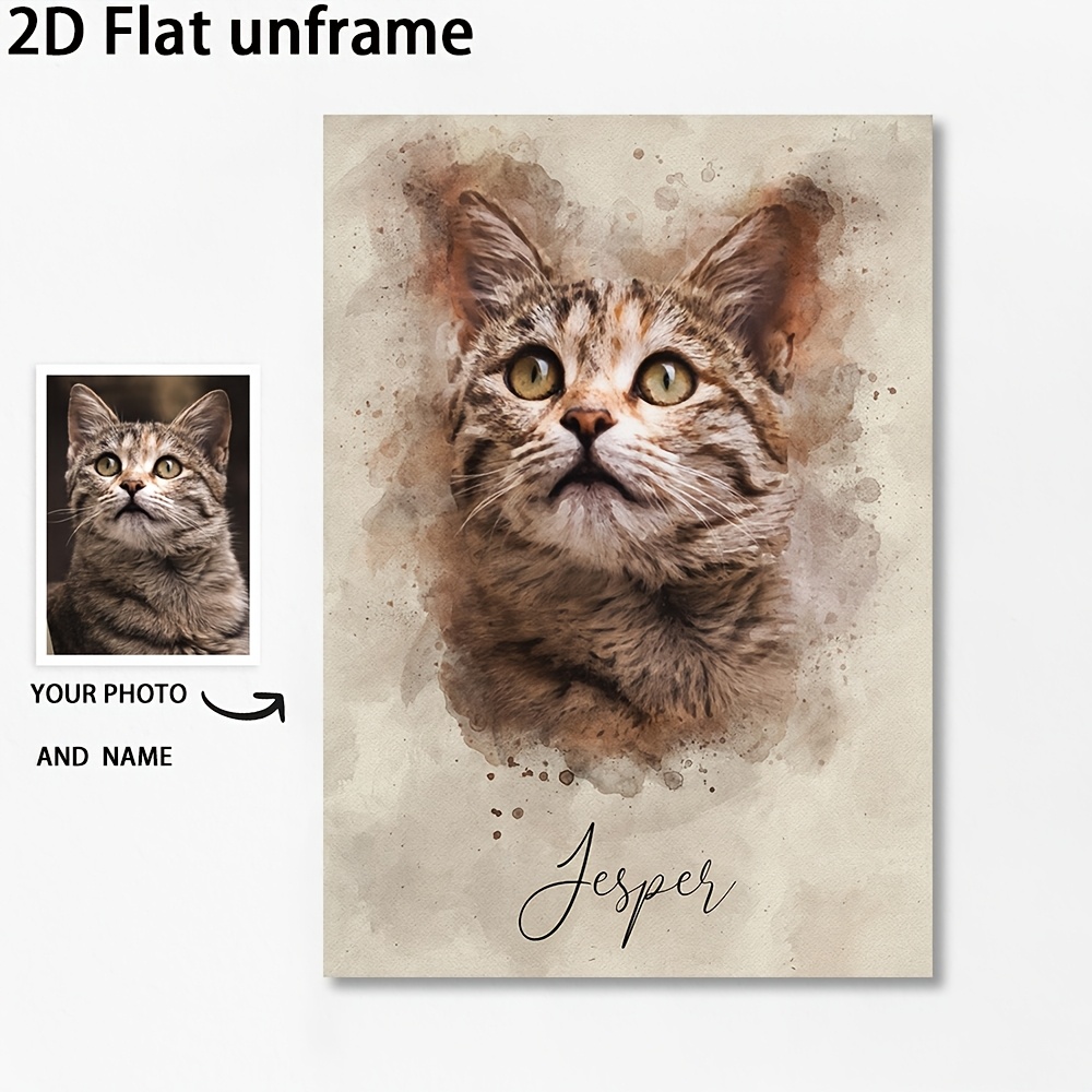 TEMU 2d Flat, 2d Flat Personalized Pet Portraits Photo Name Custom Painting Gift Memorial Decorative Wall Art Custom Canvas Print Posters Autumn