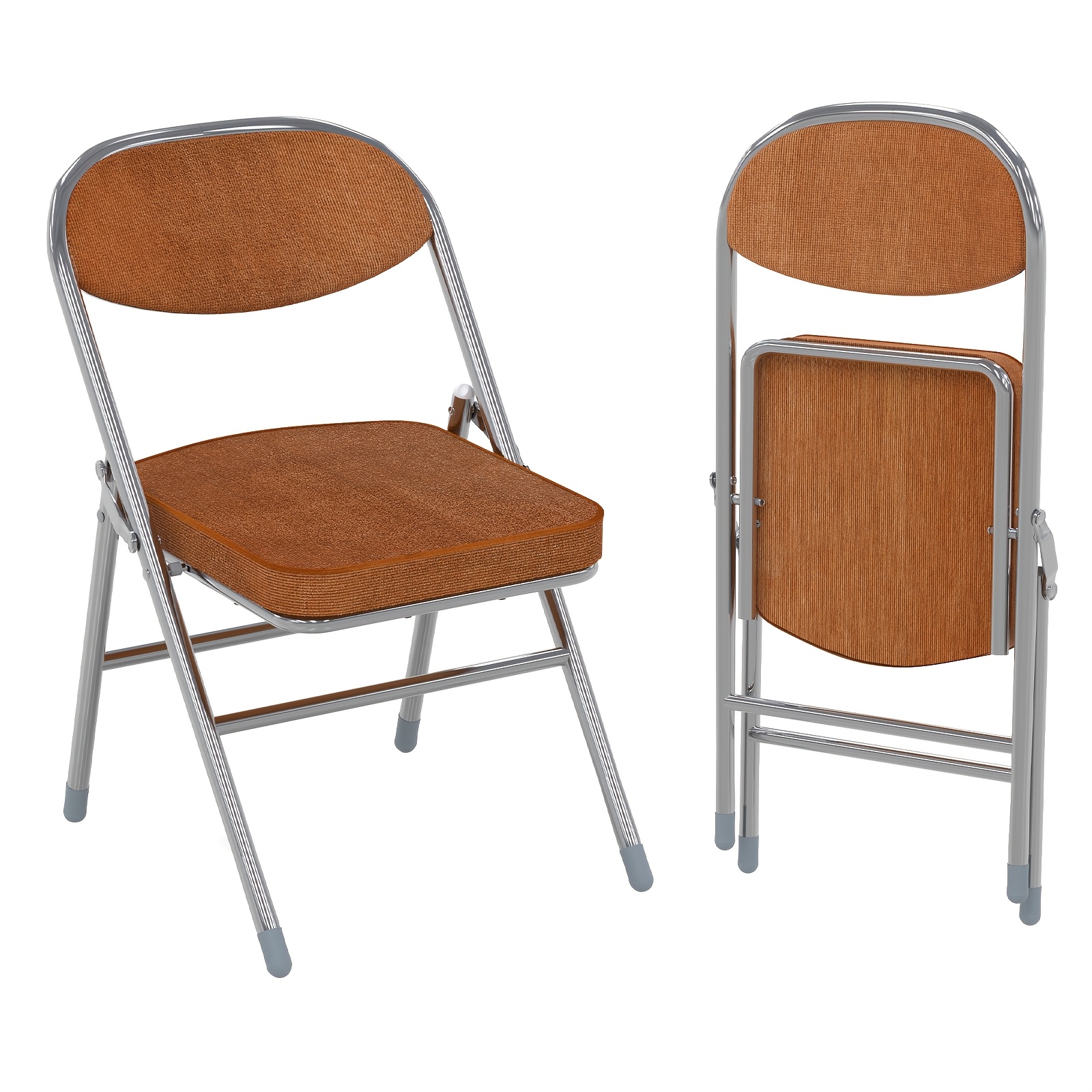 Image of Set Of 2 Folding Chairs In Cozy Flannel Fabric And Brown For Indoor, Outdoor, Conference Room, 46x41x80.3cm
