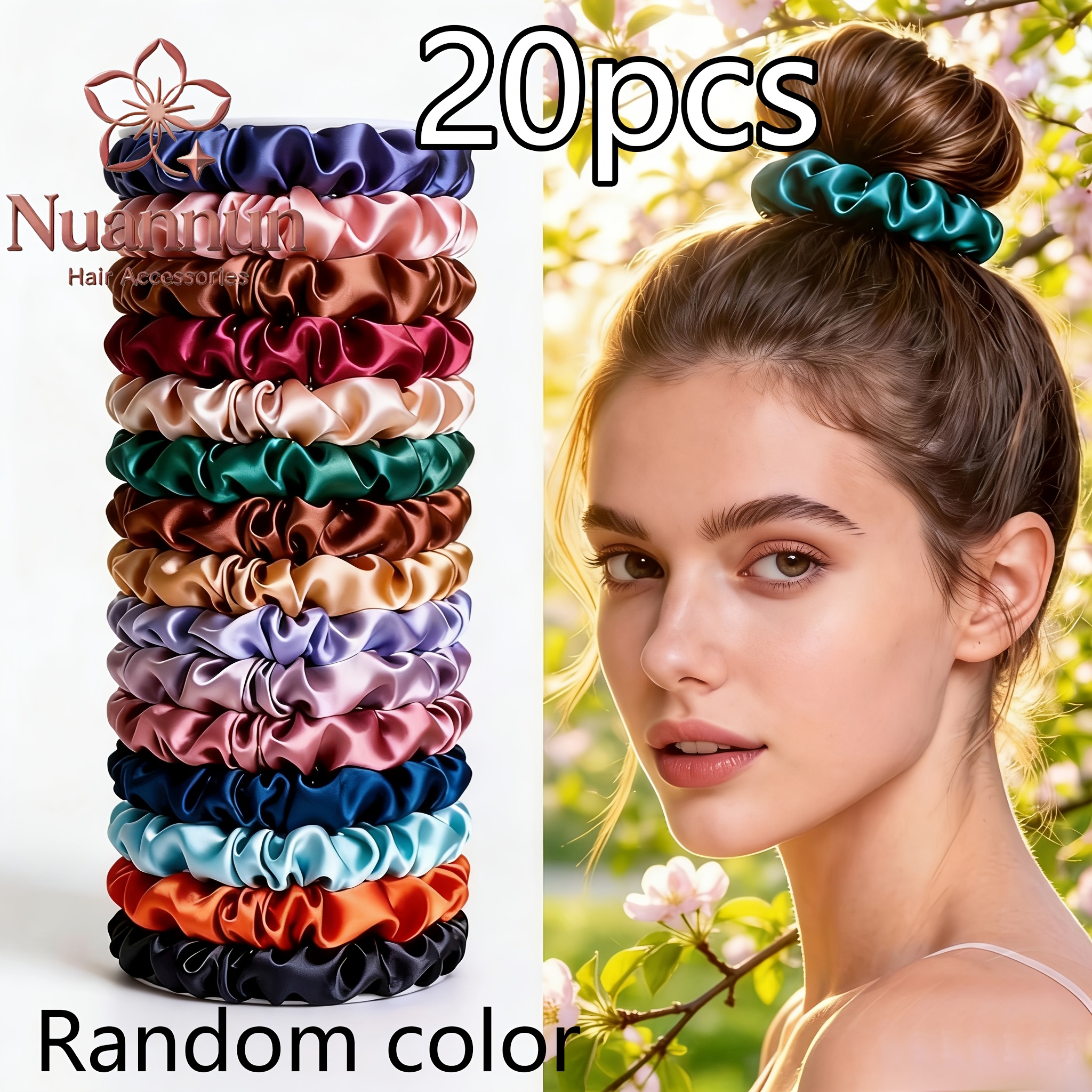 20  random multi color satin scrunchies high low ponytail and bun hair accessories versatile everyday hair ties