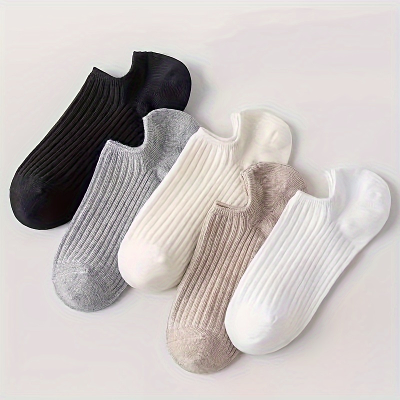 

5 Pairs Non-slip Solid Socks, Simple & Breathable Unisex Low Cut Invisible Socks, Women's Stockings & Hosiery