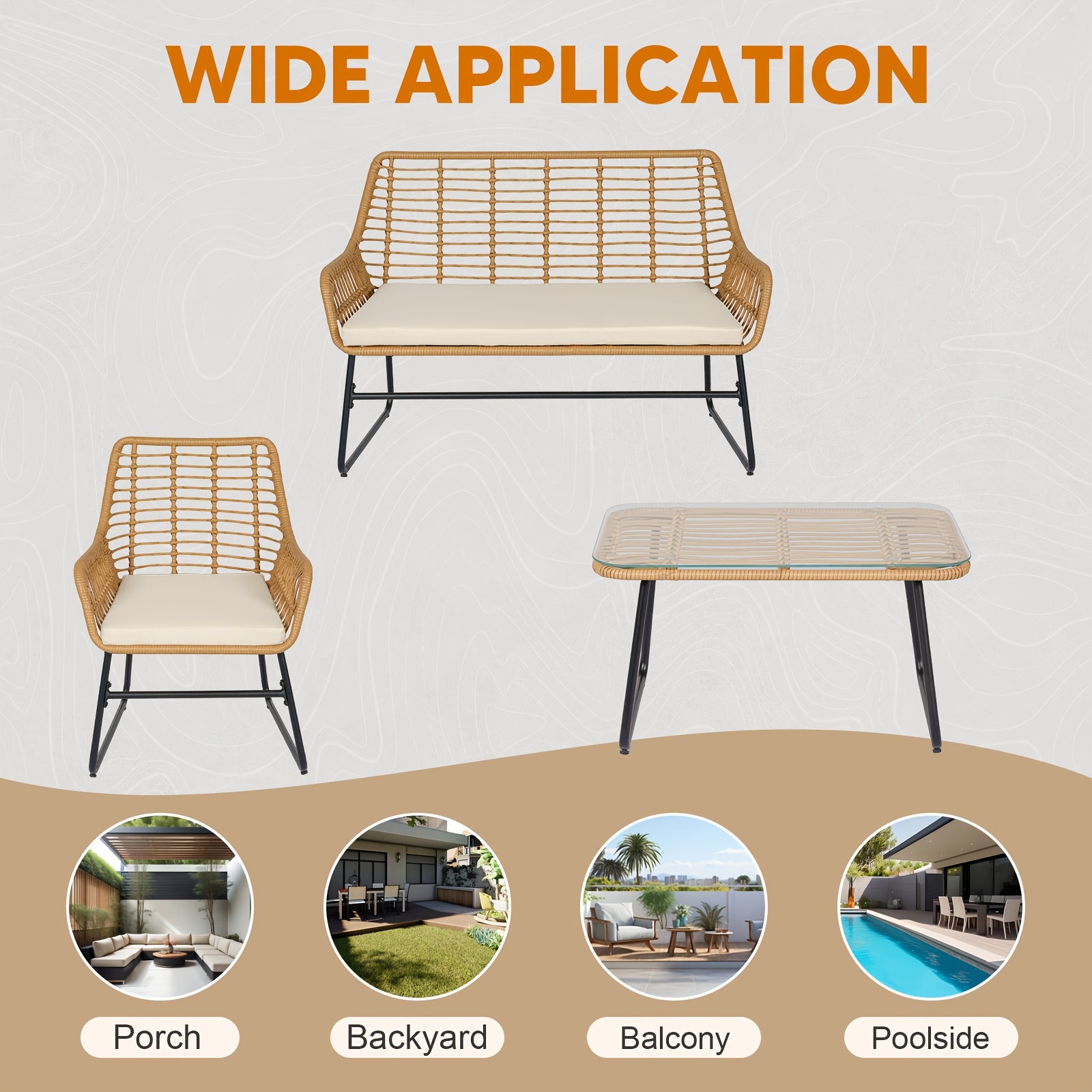 4pcs Outdoor Patio Furniture Collection • Rattan Bistro Set Featuring Cushions & Table • Wicker Loveseat for Conversations in Your Backyard, Balcony, Or Garden