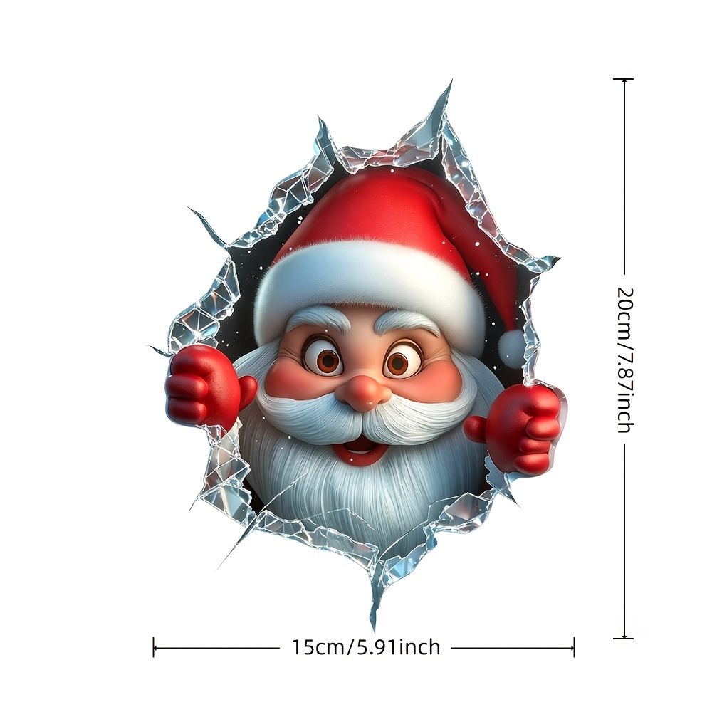 TEMU 1pc, Car Stickers, Realistic Broken Window Santa Claus Car Decal, Creative Self-adhesive Decorative Car Sticker, Fun Christmas Window Decal,