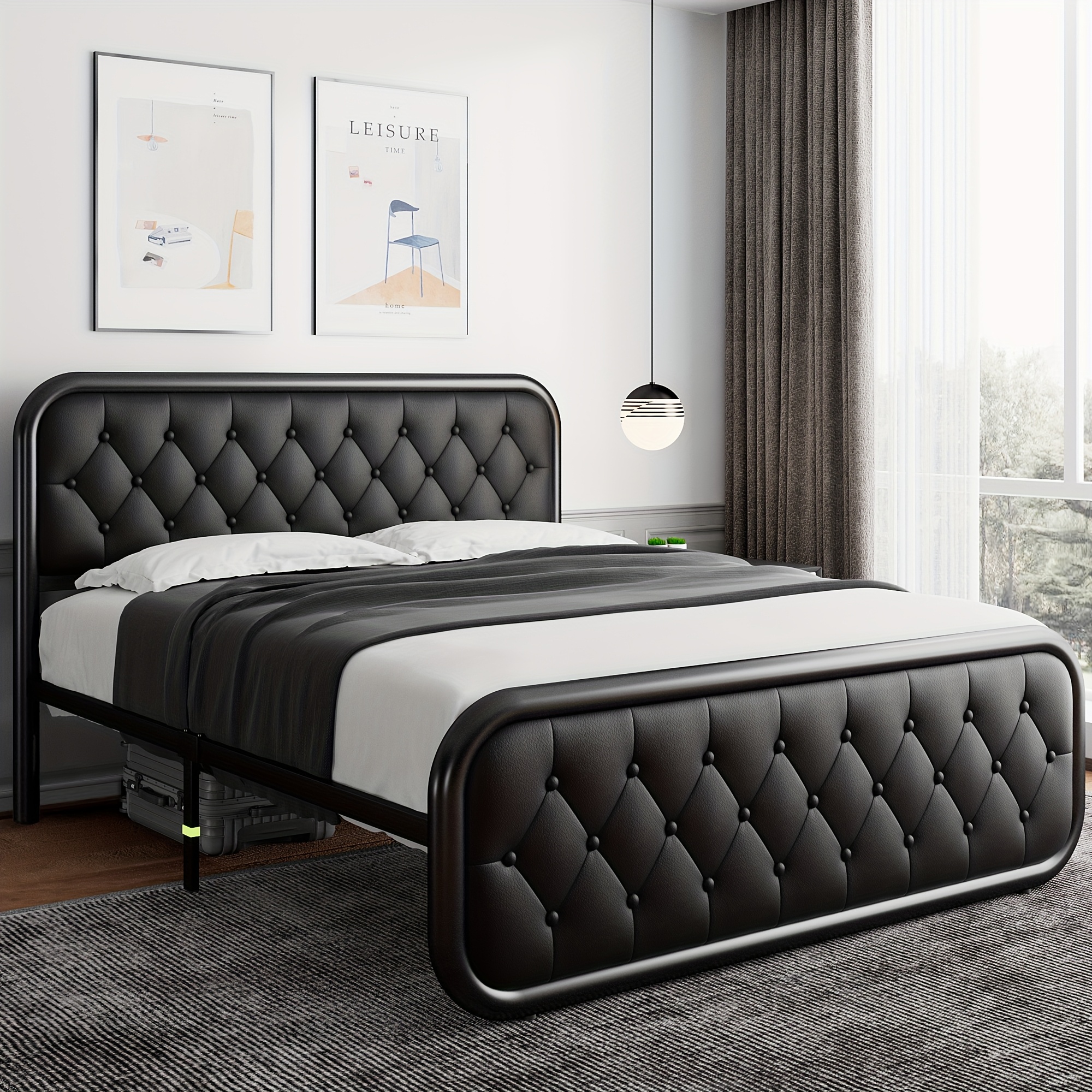 Metal Bed Frame, Platform Bed Frame with Faux Leather Headboard, Heavy-Duty Thicker Metal Steel Slats Support, 12'' Under-Bed Space, Easy Assembly - Image 3