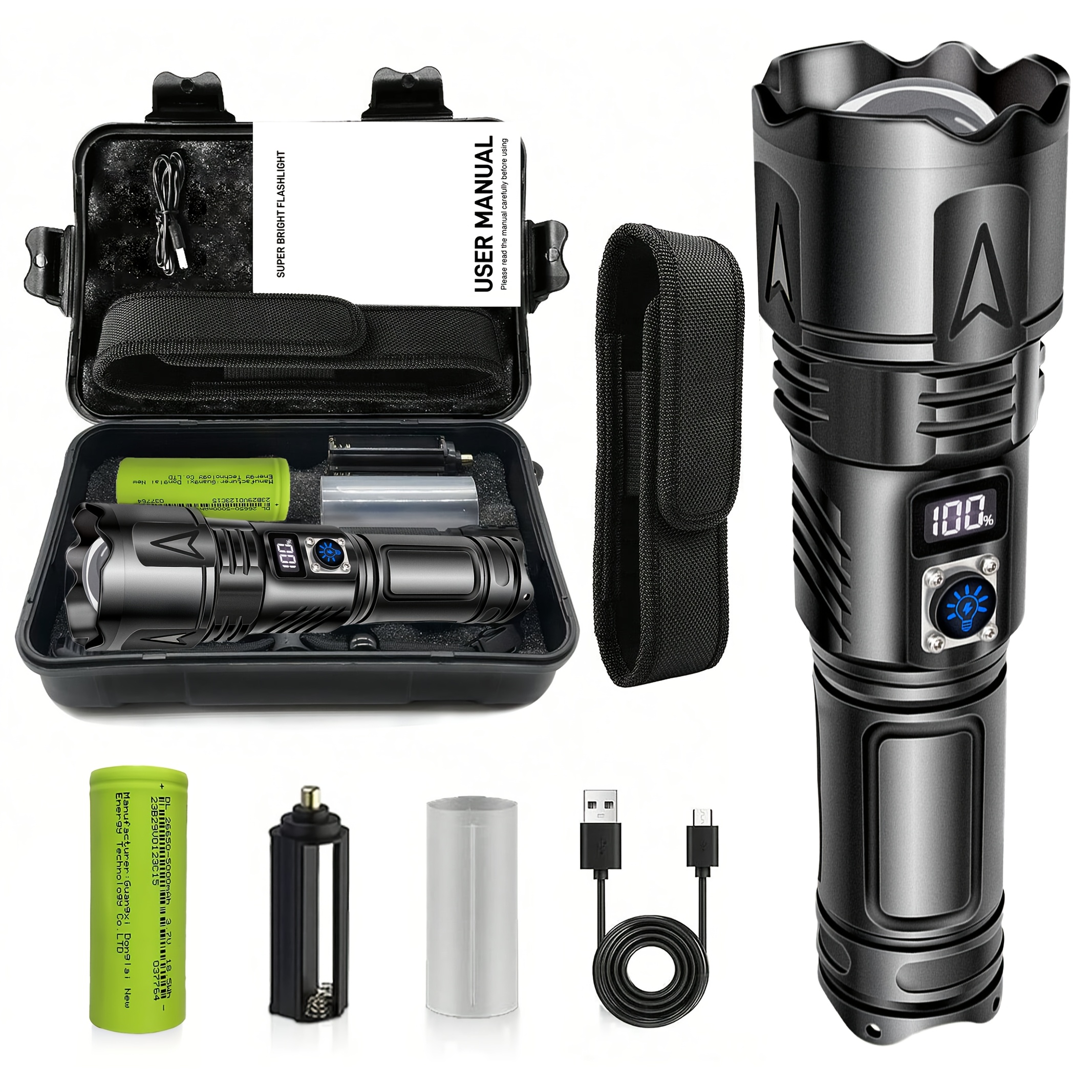 

Poslani Xhp70.2 Led Tactical Flashlight - Rechargeable, , Adjustable Focus, Portable For Emergency, Camping, Hiking & Dog , , Handheld, Gifts