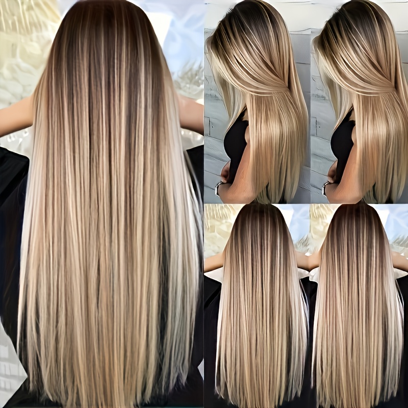 TEMU Peluca Larga y para Mujer con Degradado Elegante - 26 Pulgadas de Fibra Resistente al , Cuero Cabelludo Realista, Adecuada los de Piel y