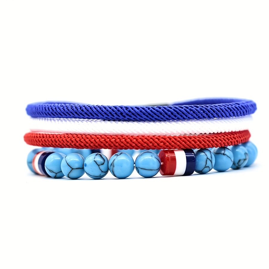 TEMU Set braccialetti sportivi da , braccialetto con perline colori bandiera nazionale blu , musicali, da o da donna, , regalo per le vacanze,
